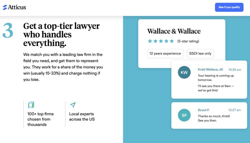 screenshot of hire a lawyer page
